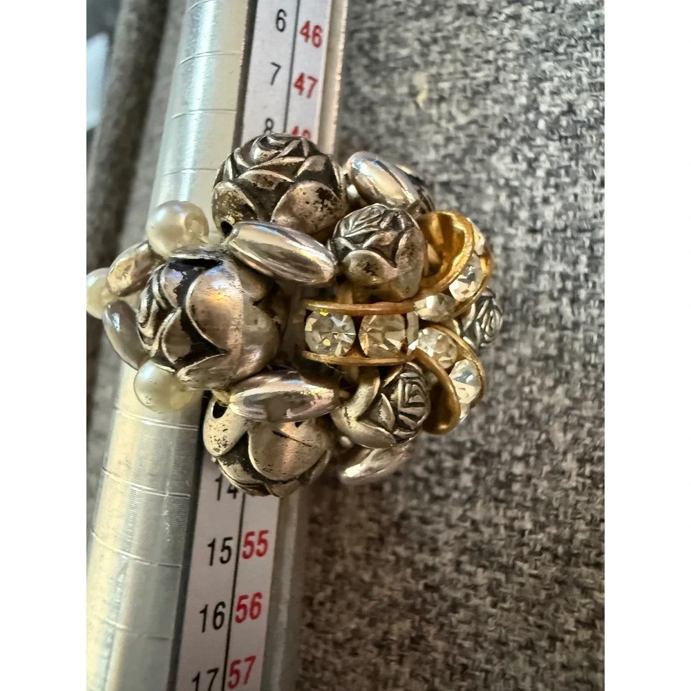 Boho Floral‎ Cluster Ring size 6 Rose Beads Rhinestone Statement Cottagecore